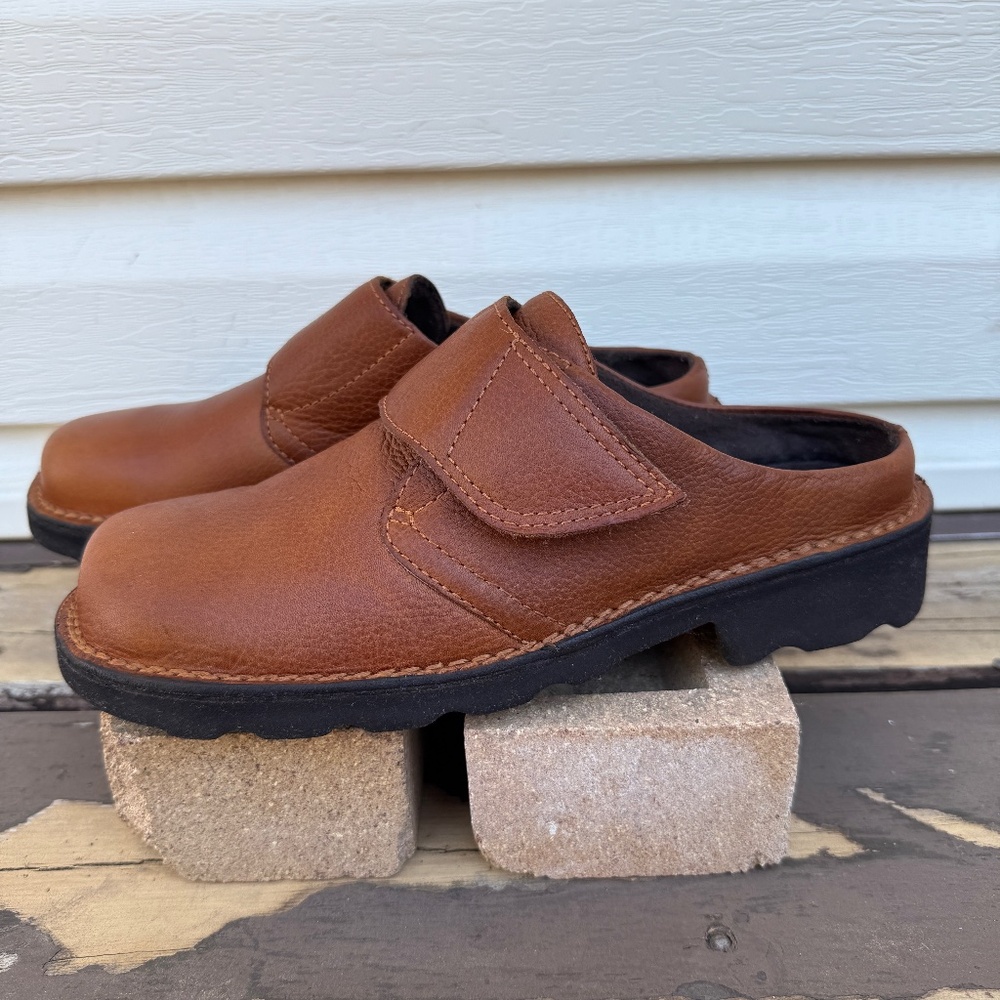 Beautifully Made Brown Leather Slip On Clog Shoes
